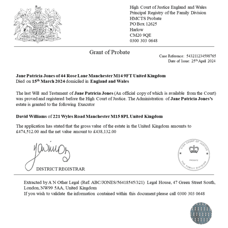 What Does Grant Of Probate Look Like Green Lane Legal What Does Grant Of Probate Look Like Green Lane Legal